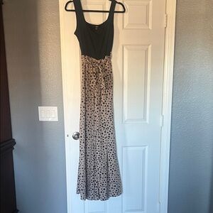 SHEIN Black and Tan Wide leg Romper with Polka dots
